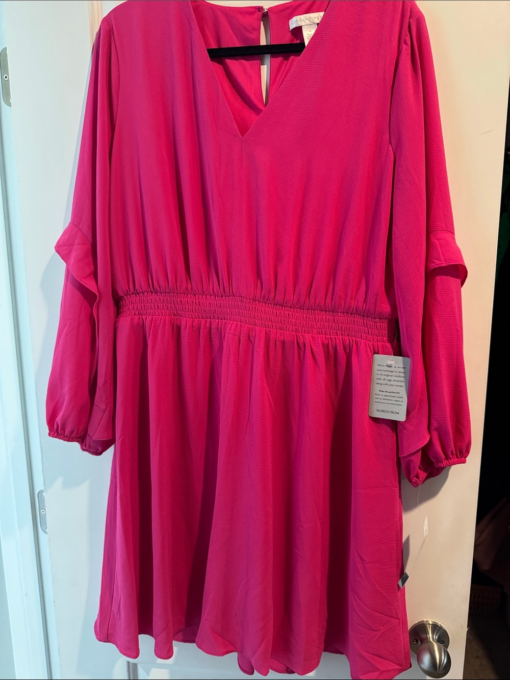 London Times Girls' Fuchsia V-Neck Long Sleeve Casual Dress